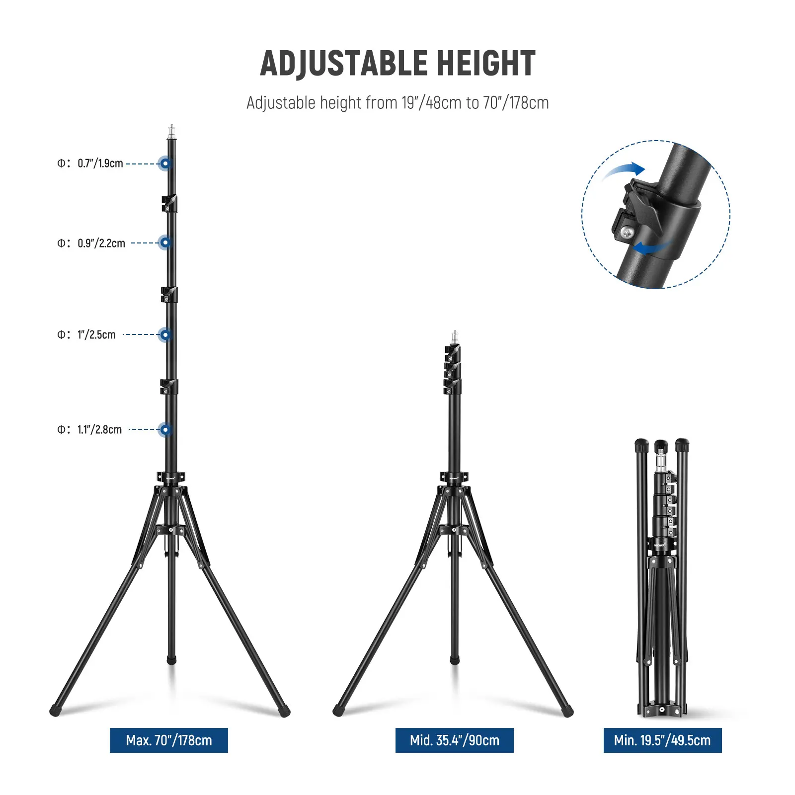 NEEWER 178cm Light Stand All Metal Portable Travel Tripod Stand for Outdoor Photography Speedlite Strobe Ring Light Softbox