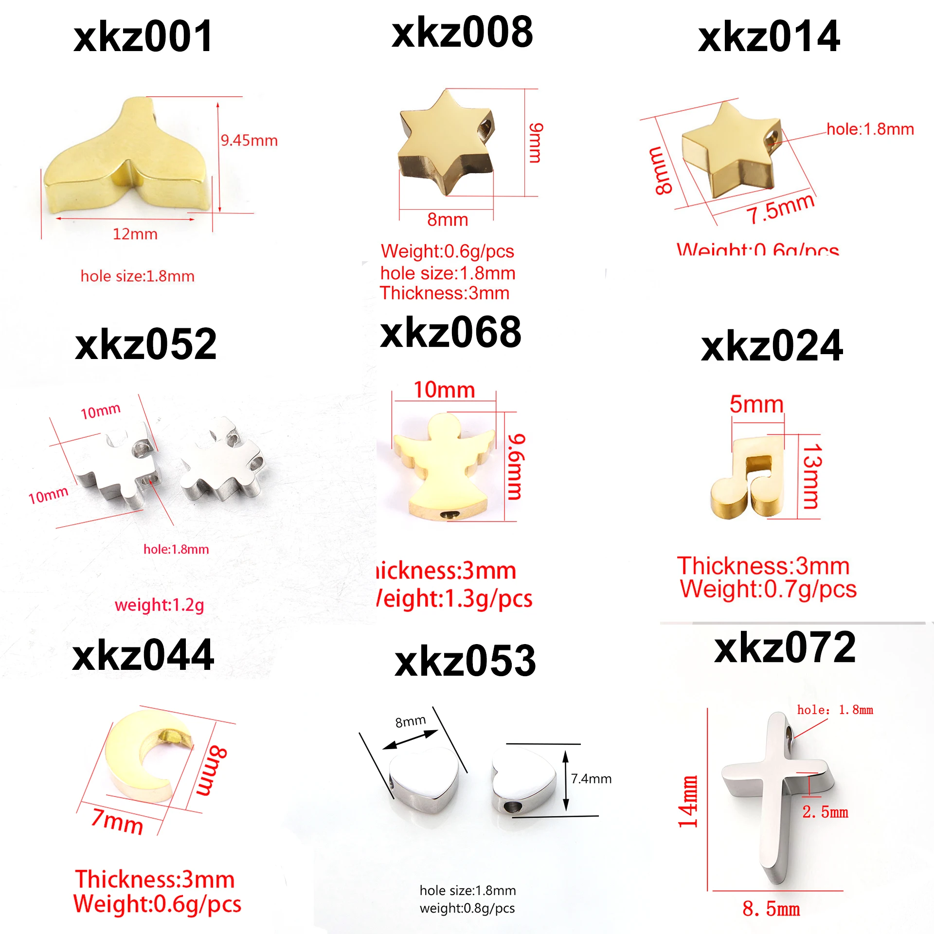 5pcs/lot Stainless Steel Fishtail Star Jigsaw Puzzle Angel Musical Note Moon Heart Cross Charms Bead Pendant DIY Jewelry Making