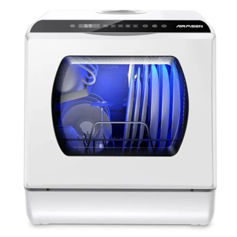 

Portable countertop dishwasher for home, apartments RVs; stainless steel body; silver; 5 washing programs, 1.2 gal built-in wat