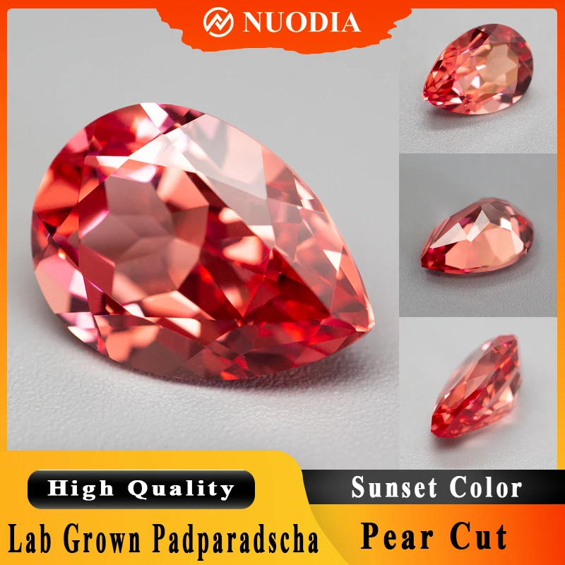 

Top Lab Grown Padparadscha Gemstone Pear Cut Sunset Color Lab Sapphire Diamonds for Jewelry Making Selectable AGL Certificate