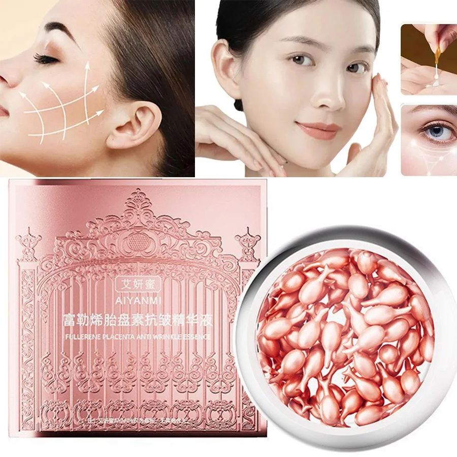 30 Capsules Fullerene Placenta Essence Collagen Facial Serum Liquid Face Moisturizing Brighten Antioxidant Skin Rejuvenation