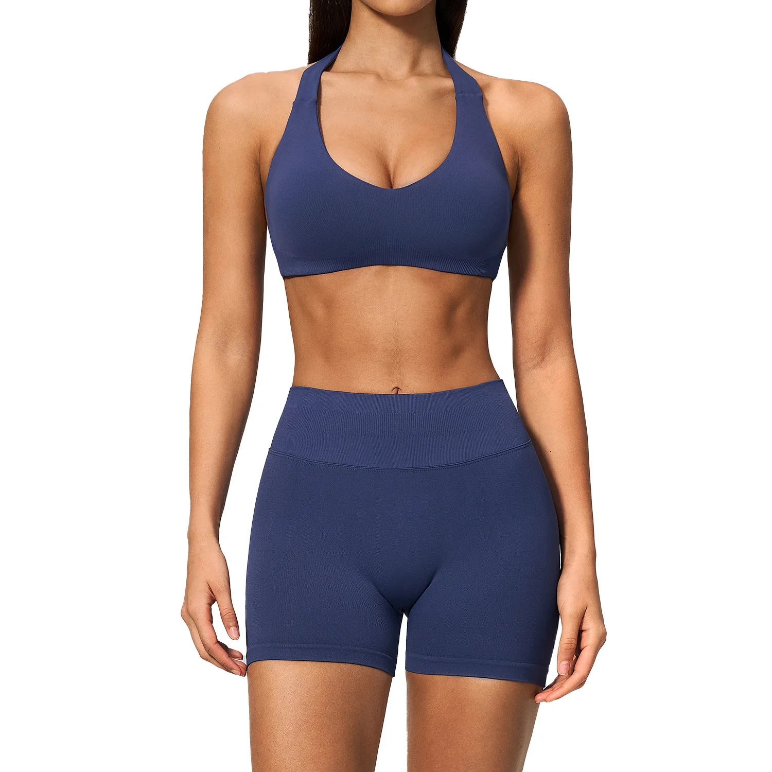DUOMI Women Workout Set 2Pcs Gym Sportswear Backless Sports Bra Butt Lift Tummy Control Yoga Shorts Breathable Fitness Suit
