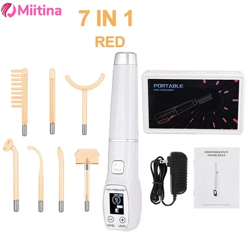 7-piece Set of Color Screen High-frequency Electrotherapy Device, High-frequency Ozone Electrotherapy Wand Beauty Instrument