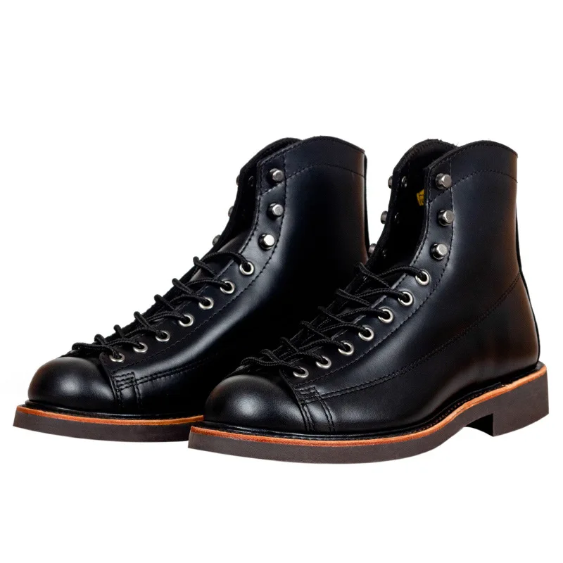 Vintage Genuine Leather Men Shoes Work Welted Dress Men Ankle Boots Motorcycle Boots Men