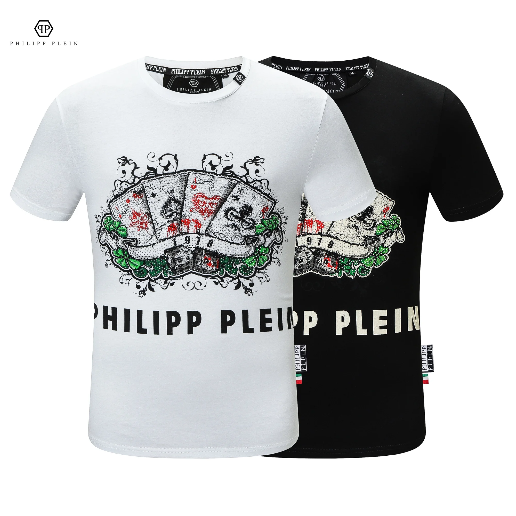 Philipp Plein New Personality Trend Classic Retro Fashion Sports Summer Men and Women Hip Hop Diamond Playing Cards Graffiti Crewneck T-shirt Men and Women Casual Outdoor Party