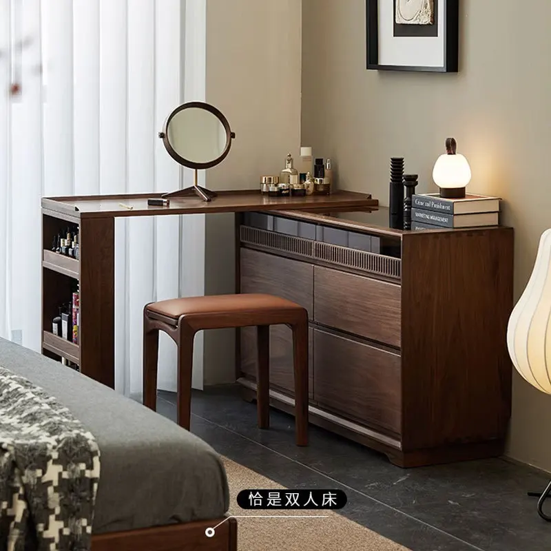 Comodino comodino camera da letto in legno con tavolino da trucco nordico integrato con petto in noce nera nordamericana personalizzabile