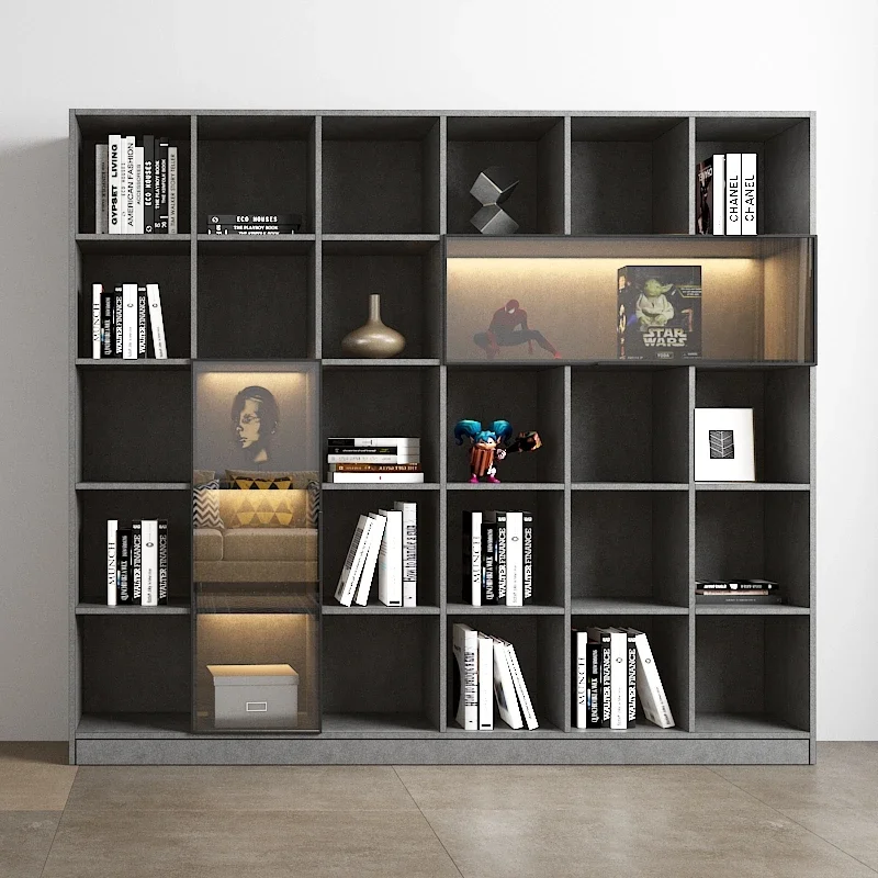 

Italian minimalist bookcase floor to floor household storage cabinet Modern simple study with door Light luxury bookcase