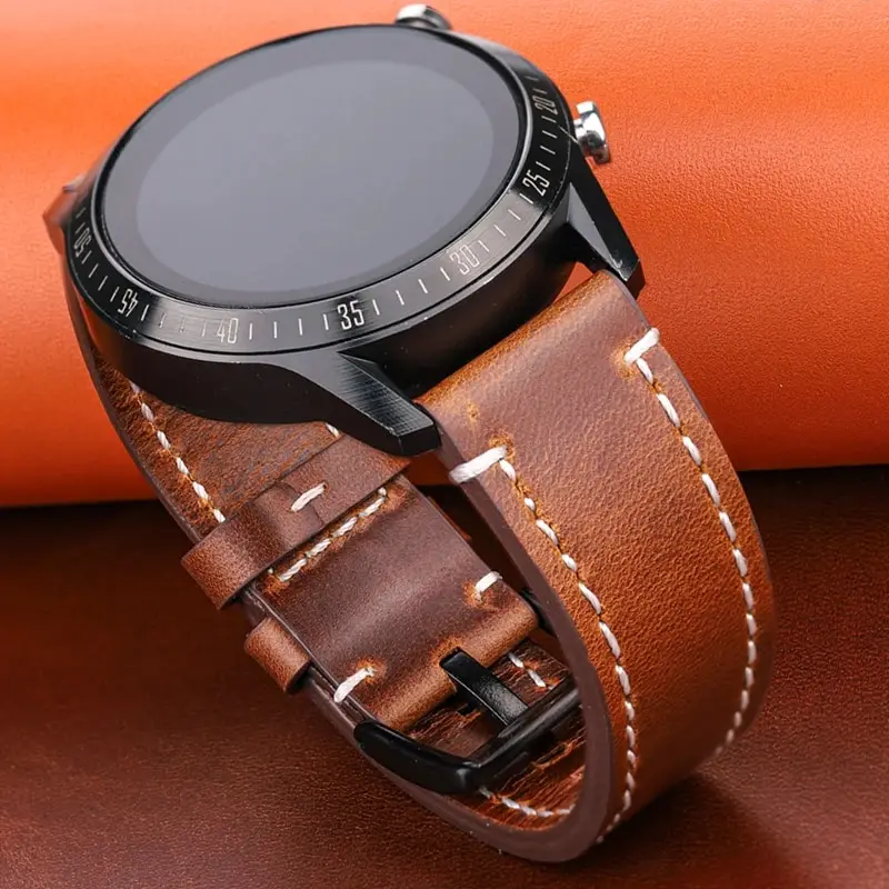 Oil Wax Cowhide Genuine Leather Watch Band 18 20 22 24mm Handmade Retro Strap with Metal Buckles for Men Women