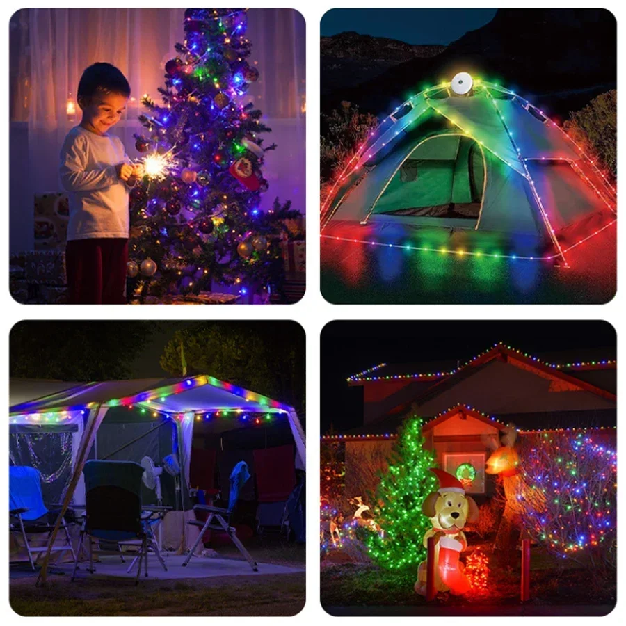 10m LED Reel String Lights Outdoor USB Rechargeable Camping Lamp Solar Fairy Christmas Lights Garden Room Decorative Tent Light