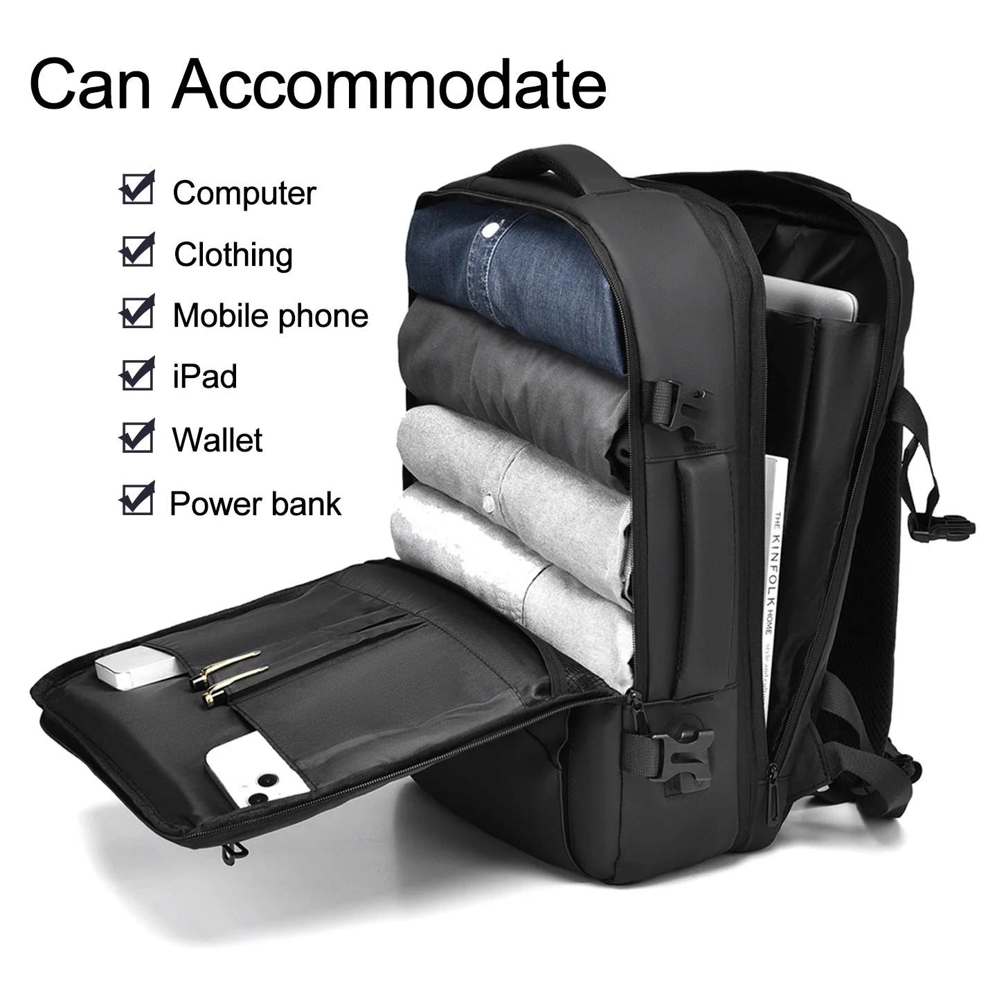 미니멀리스트 대용량 남성 비즈니스 백팩 확장형 디자인 내구성 있는 남성 여행 백팩 남성 출퇴근용 노트북 백팩