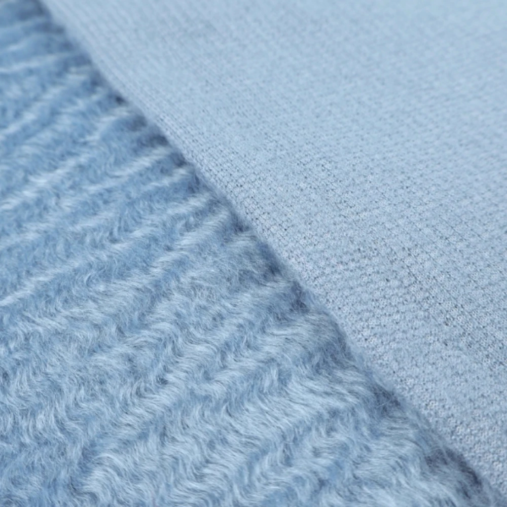 Blue Imitation Cashmere Fur Wool Fabric for Micro Elasticity Soft Drape Dress Set Design Cloth Diy Per Meter Sewing Material
