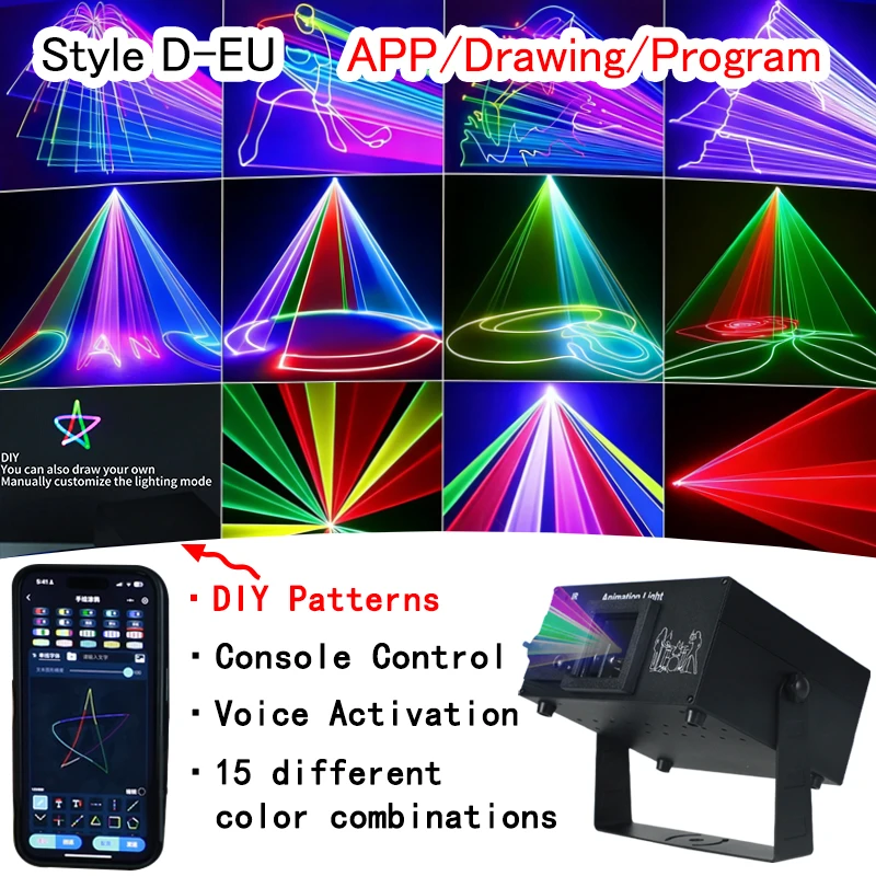 EU Plug RGB Stage Lights APP/DMX Control Pattern Projector Laser Show Projector DJ Laser Lights Party Lights for Home Party
