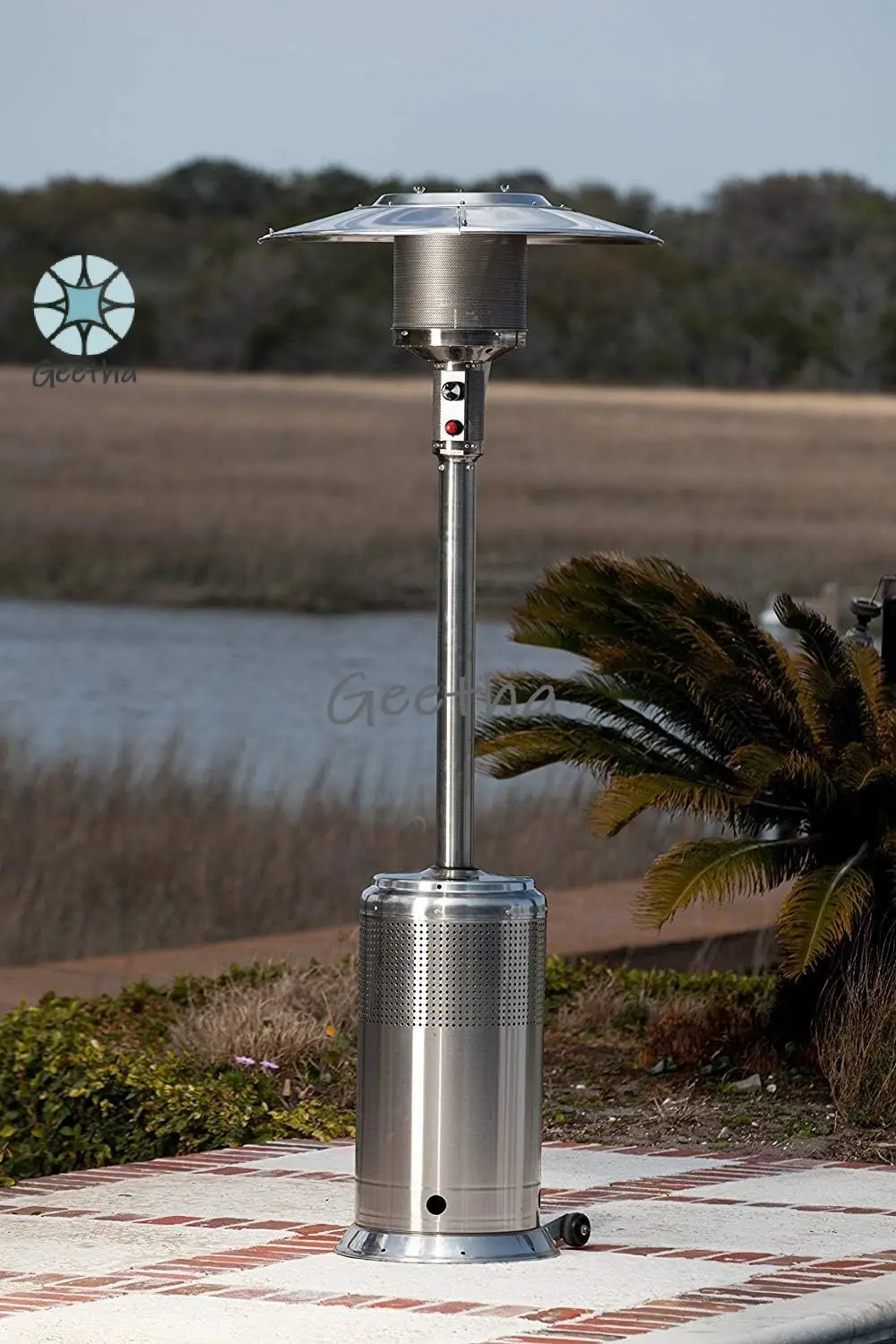 Pemanas Teras Seri Pro 61436 dengan Roda Output 50,000 BTU Sistem Pengapian Elektronik Pemanas Propana Luar Ruangan Portabel