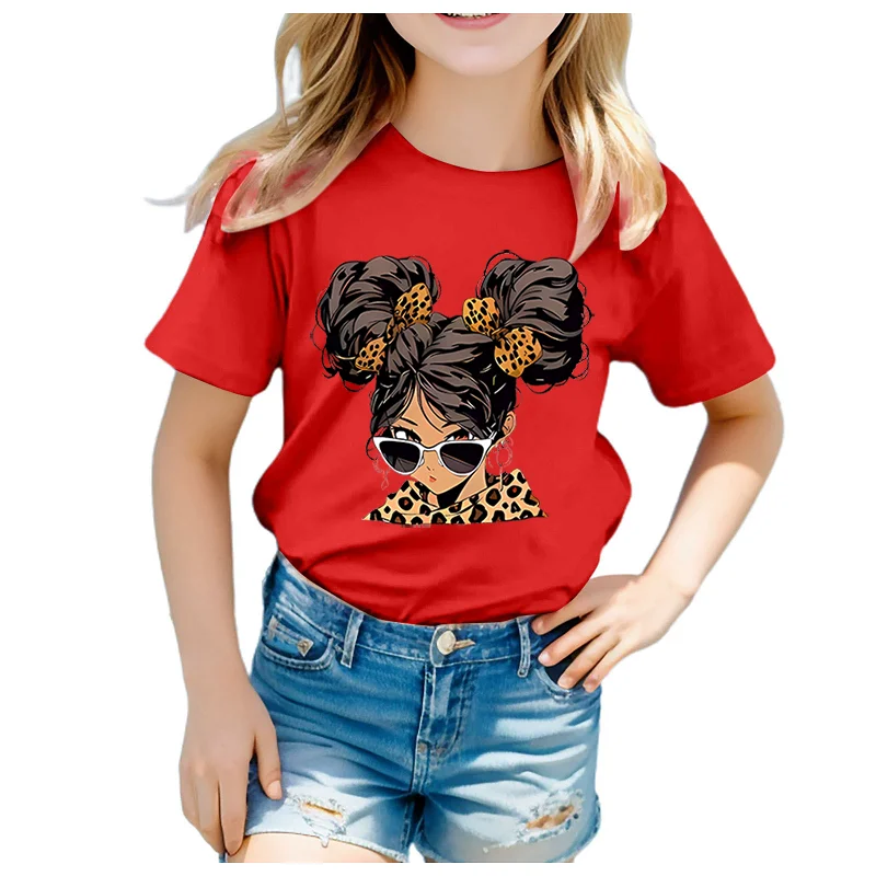 

A Short-sleeved Casual Round-neck T-shirt with An INS BLACK GIRL Pattern Print for Girls Kids Clothes