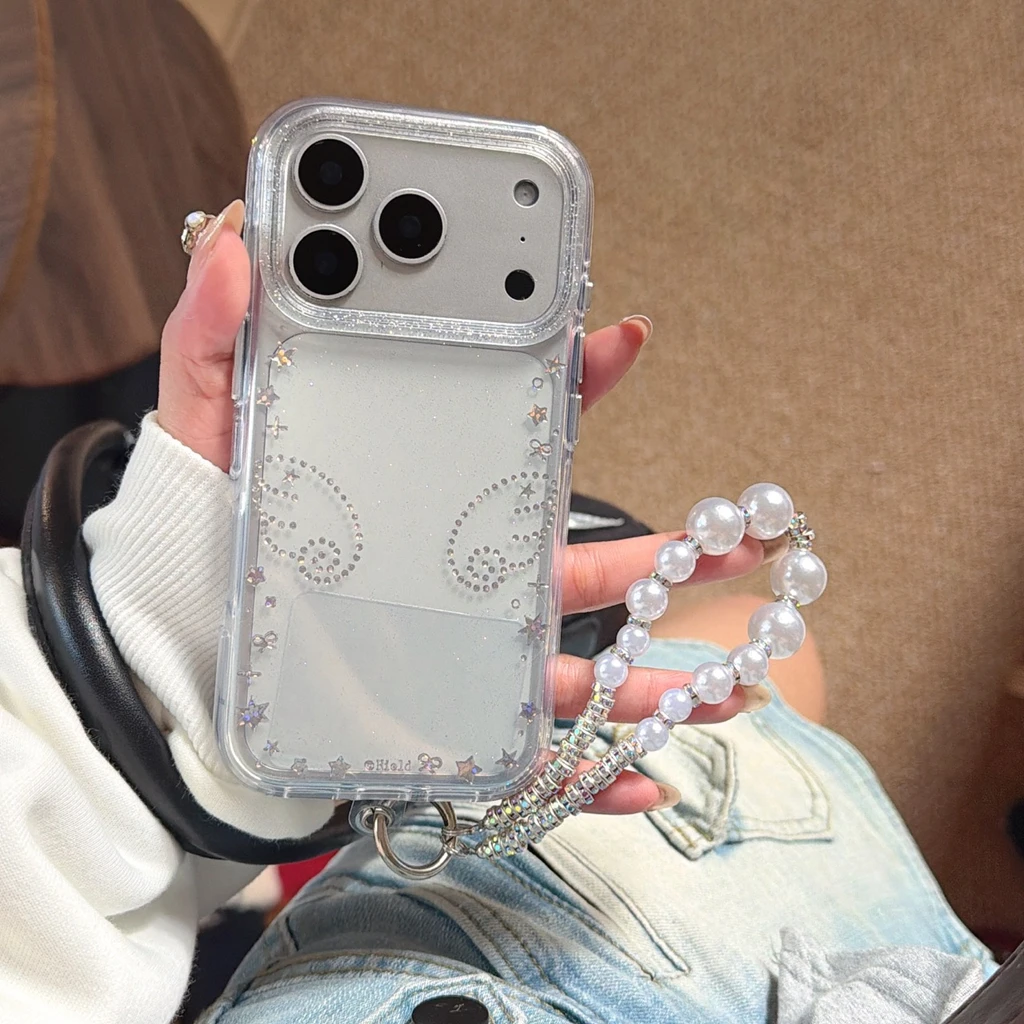 

Dreamy Style Transparent Angel Wings Star Gilded Round Edge Airbag With Lanyard Protect Phone Cover iPhone 17 16 15 14 Pro Max