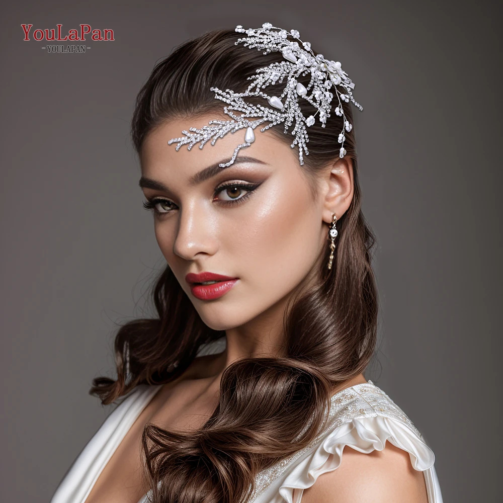 YouLaPan Bling Rhinestone Branch Duckbill Clip Handmade Beaded Flower Bride Headband Wedding Hair Accessories Party Tiara HP728