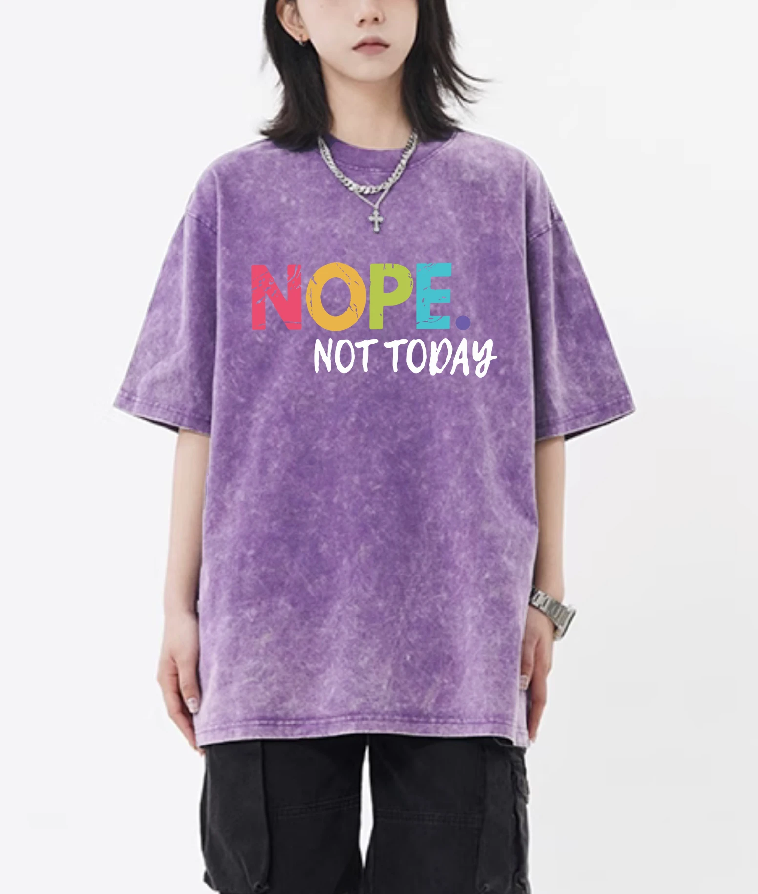 

Футболка с принтом «Nope Not Today», женская летняя одежда с круглым вырезом, модные хлопковые потертые повседневные новые футболки с короткими рукавами