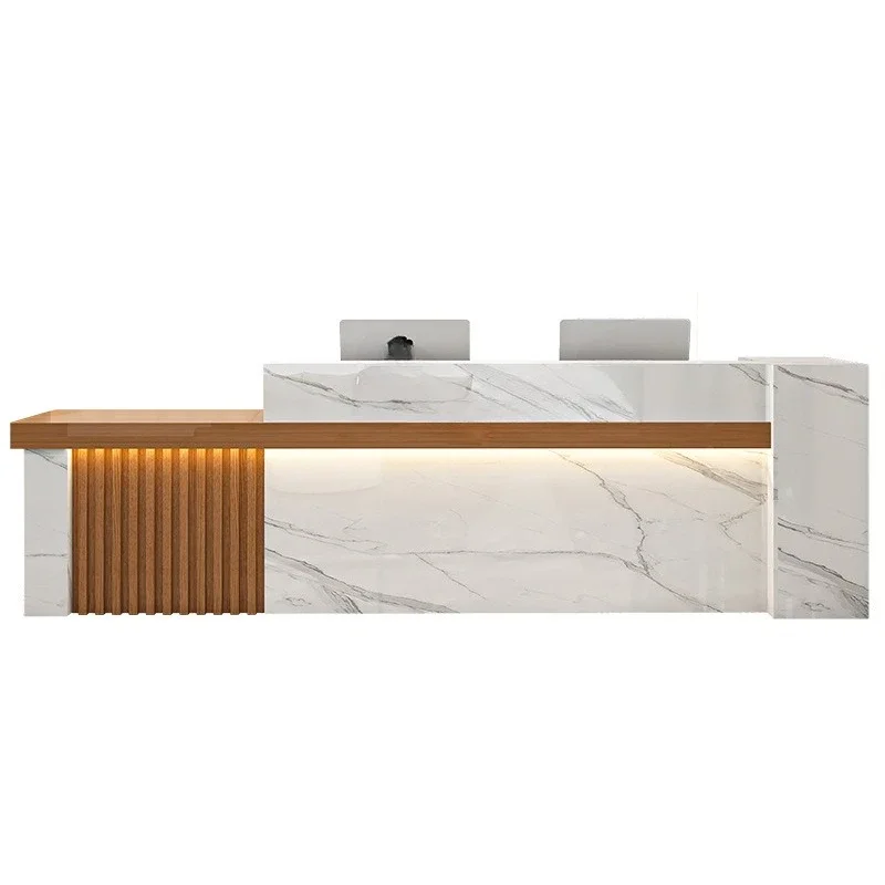 

Modern marble front checkout page reception, corner cabinet