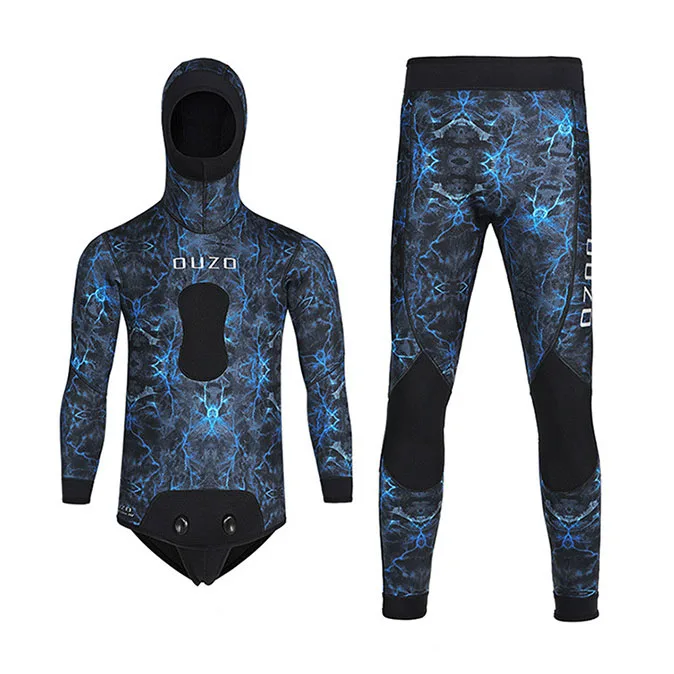 5mm Neoprene Spearfishing Wetsuit Open Cell Hunting Diving Suit with Hooded for Cool Water Freediving W887