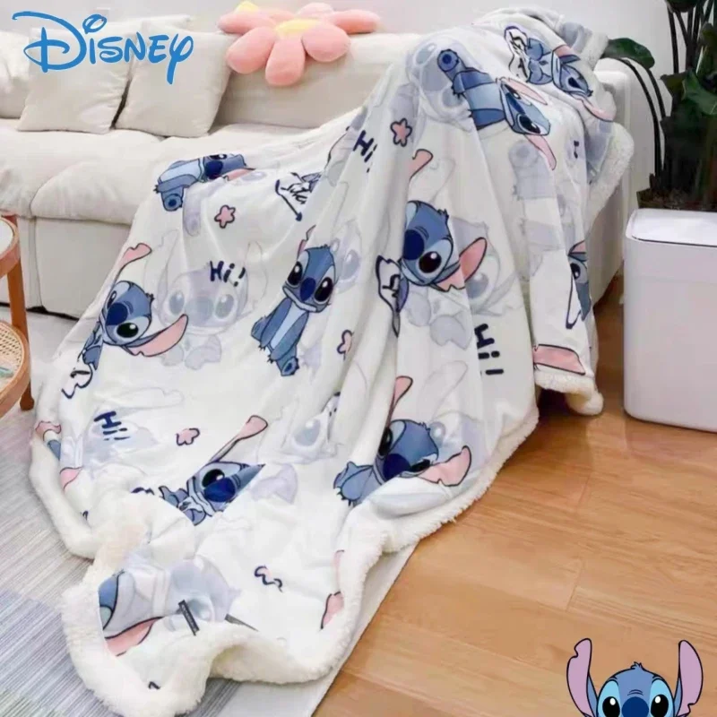 Disney Milk Flannel Adult Blanket Cartoon Stitch Cute Plush Air Conditioning Nap Blankets Coral Fleece Nap Small Blanket