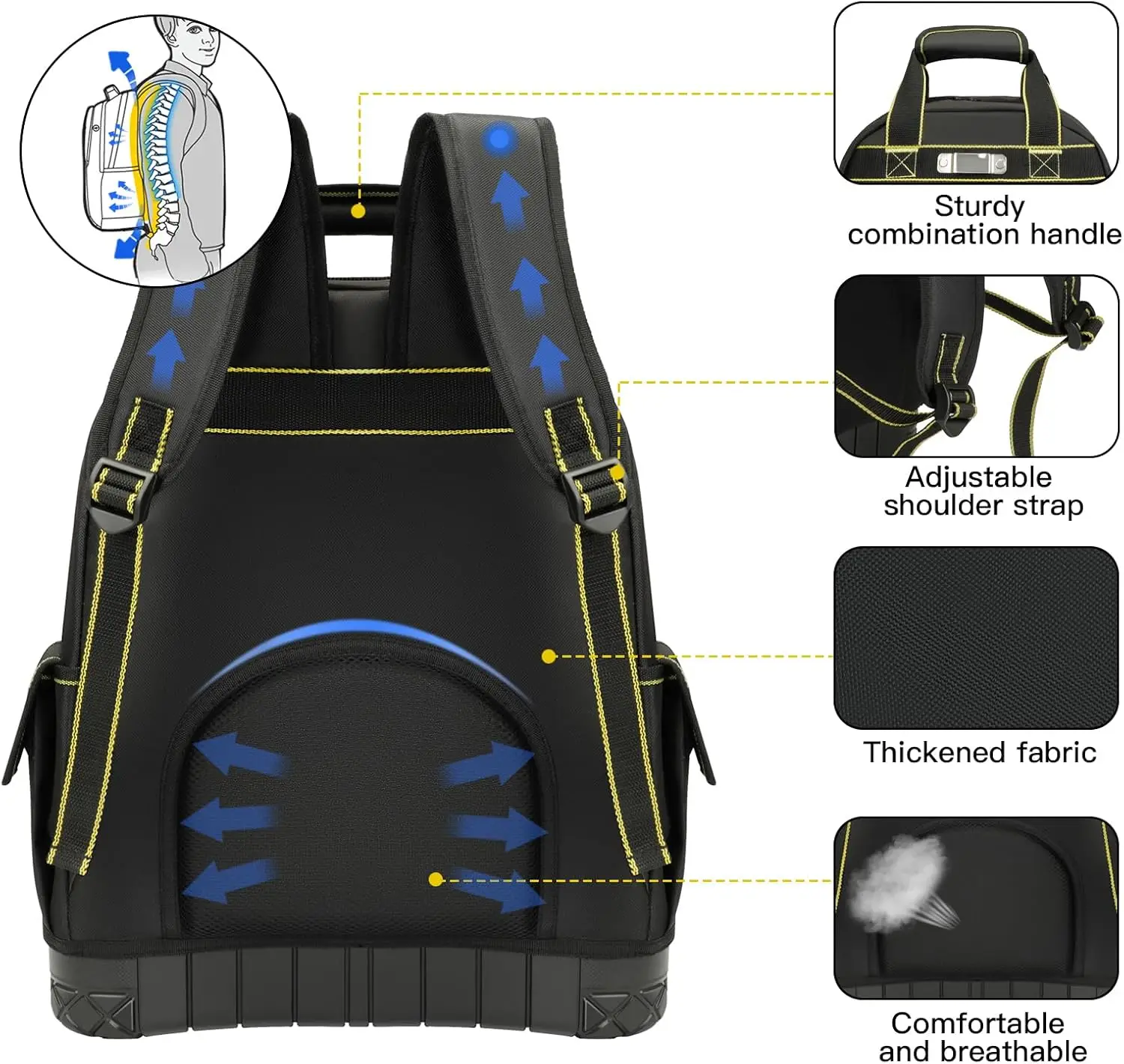 Zaino per attrezzi resistente, borsa per attrezzi per zaino da 17 pollici con base rigida modellata impermeabile, borsa per attrezzi durevole con cuciture rinforzate