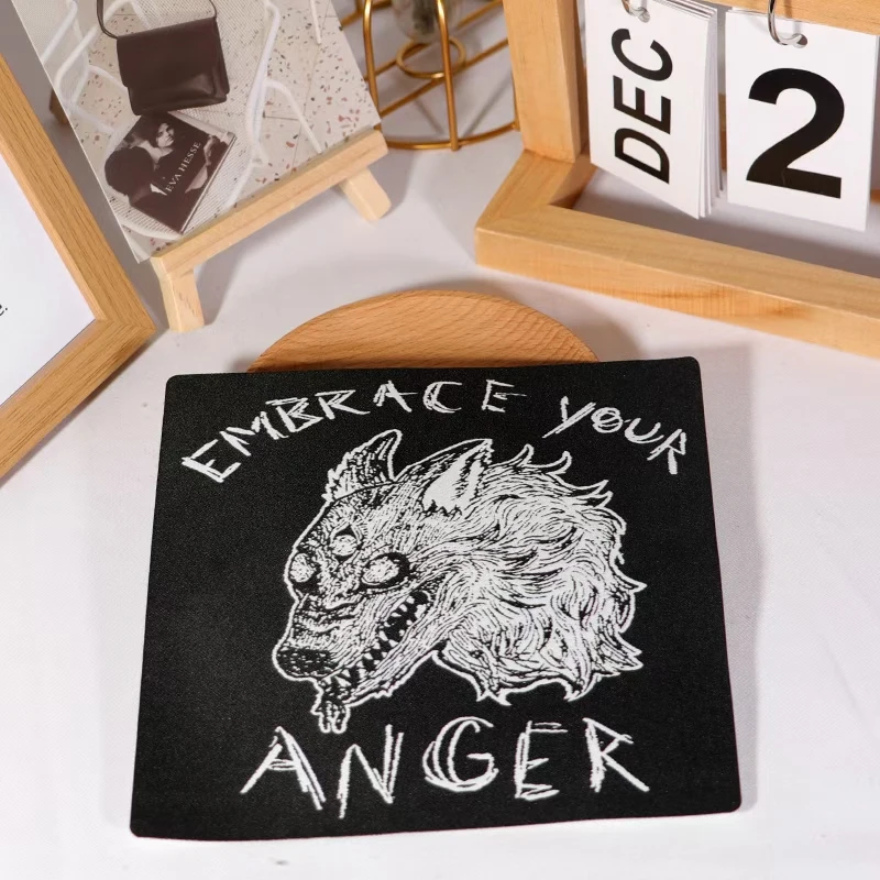 1PC Black Punk Woven Label Iron On Patch Anger Skull Morale Humorous Badge For Clothing Jacket Trucker Hat Bag Sew On DIY Gift