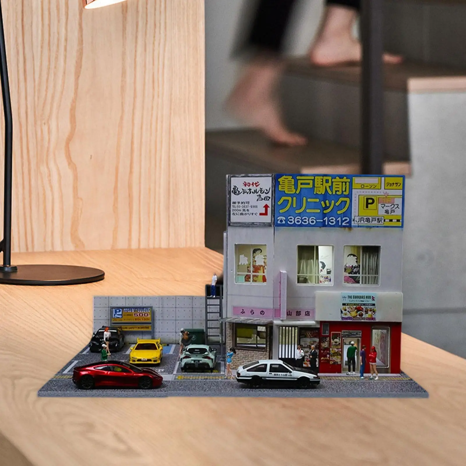 

1/64 Parking Lot Scene Display Case with Lights Easy Assembly Mini Model Car Storage Box Layout Simulation Show Case Home Decor