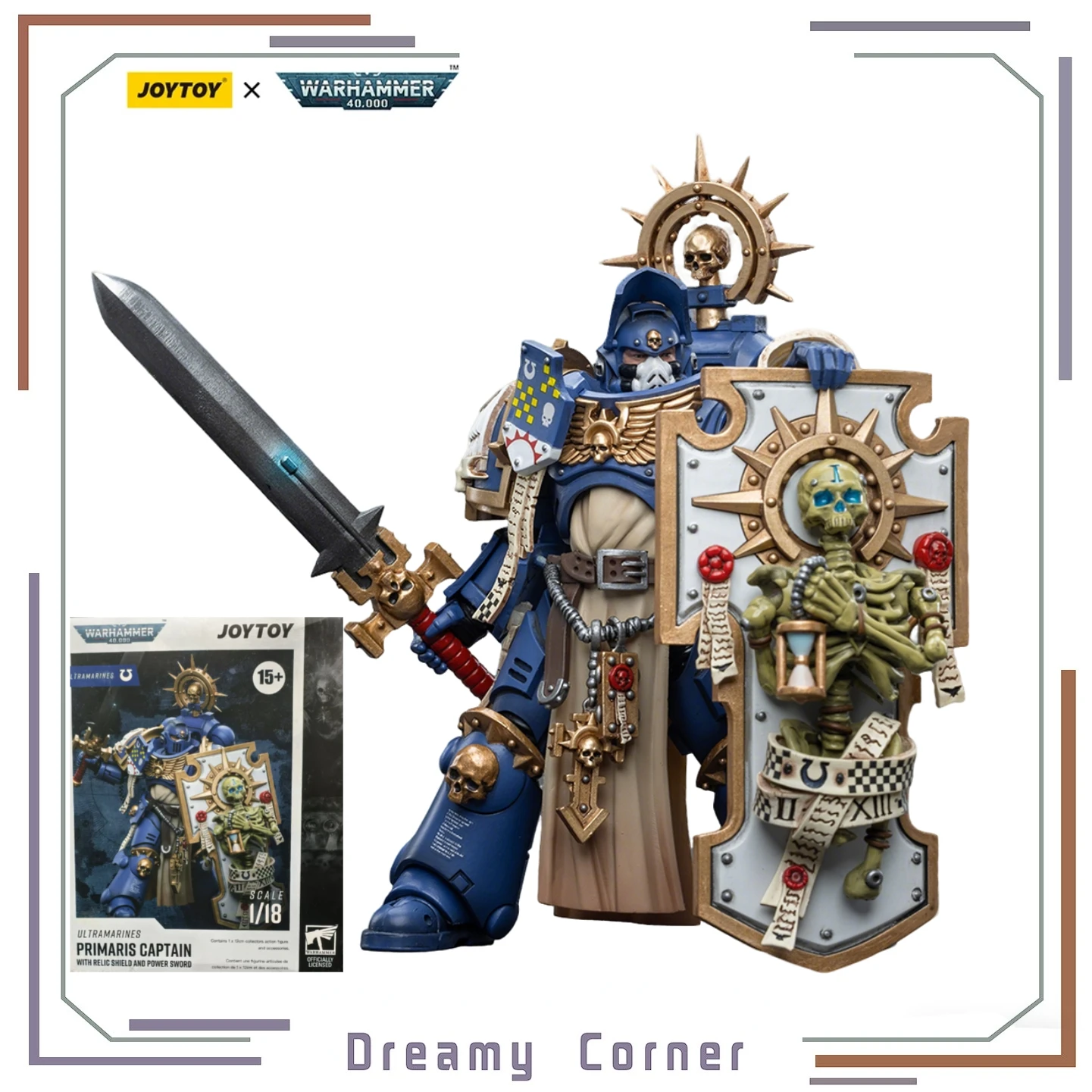 【In Stock】H12.5cm JOYTOY Warhammer 40K Ultramarines Primaris Captain with Relic Shield and Power Sword PVC 1/18 Anime Figure