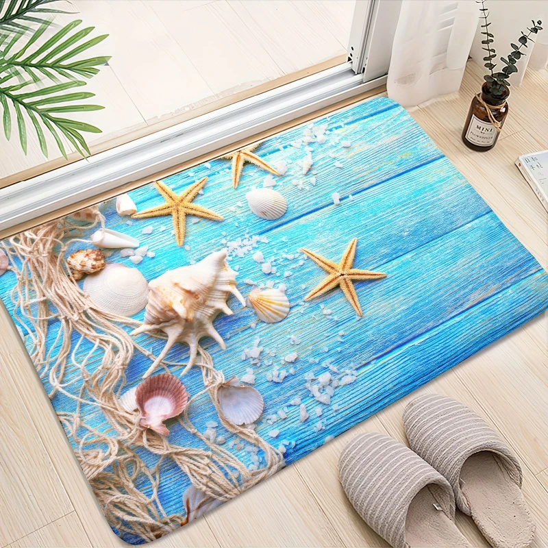 1pc Non Slip Bathroom Mat Ocean Style Absorbent Bath Rug Contemporary Art Indoor And Outdoor Soft Floor Pad Bathroom Decoration