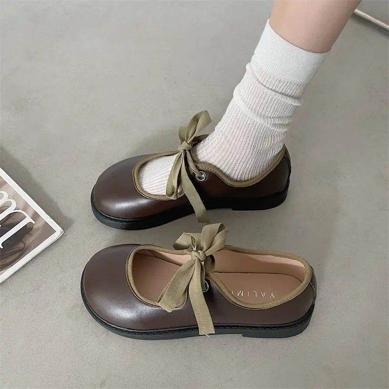 Woman Pumps Japanese Style Lolita Cute Gothic Mary Jane Loafers Low Heel Elegant Round Toe Shoes for Women Kawaii with Bow Dress