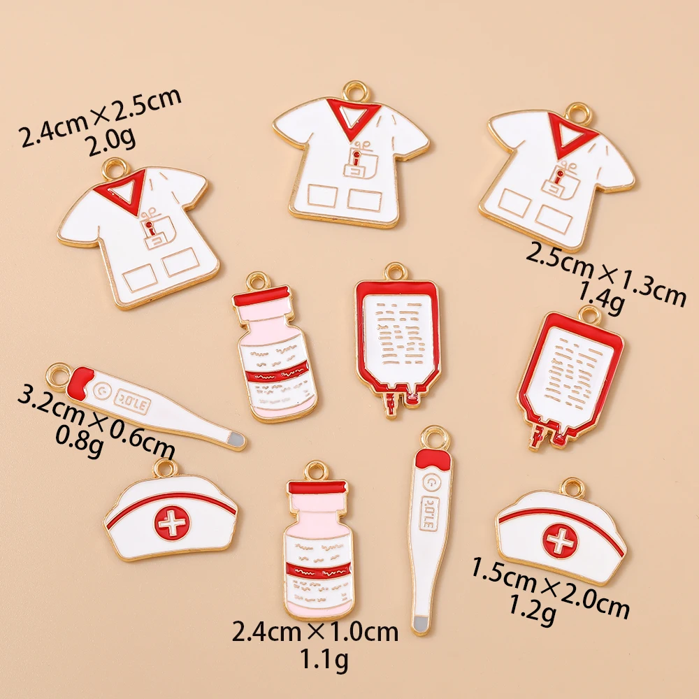 Leslie 10 Stück Emaille Medizinische Stethoskop Spritze Krankenschwester Hut Anhänger für Armband DIY Ärzte Charms Schmuckherstellung – Detail 15