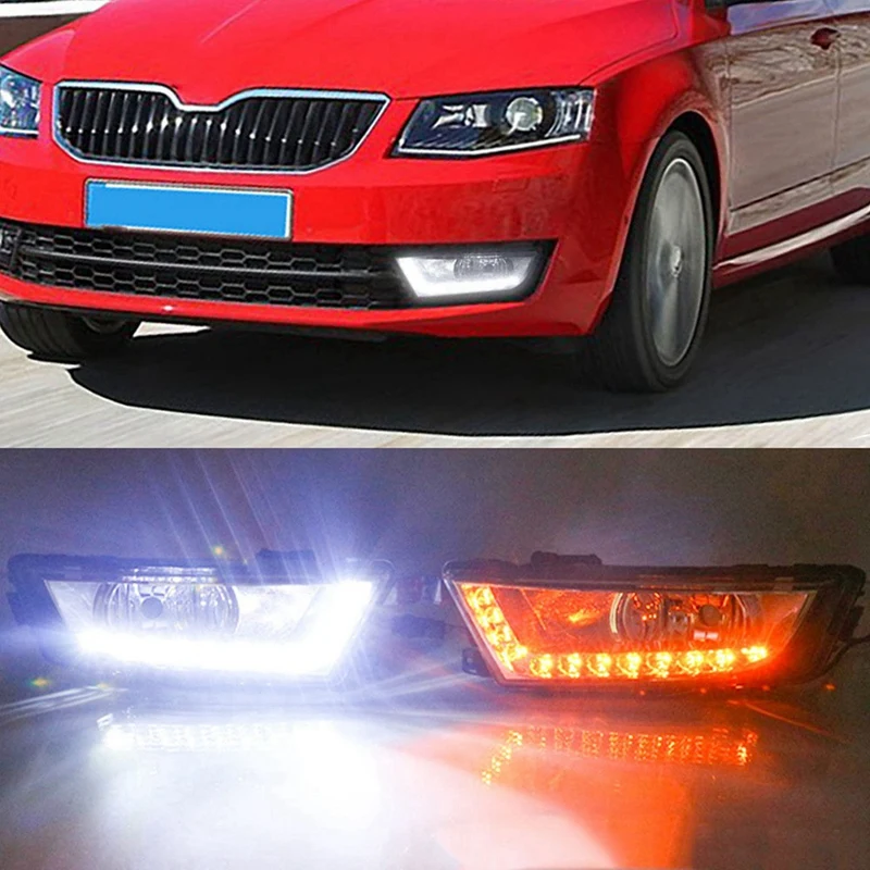 DRL Daytime Running Lights Fog Lights With Dynamic Turn Signal Lamp For Skoda Octavia A7 MK3 2015 2016