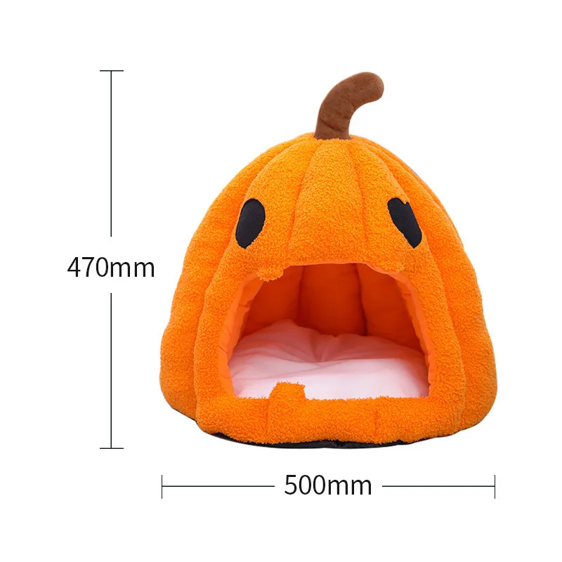 Halloween Pumpkin Cat Nest Autumn and Winter Warm Cat House Closed Cat Kennel Pets Halloween Pets