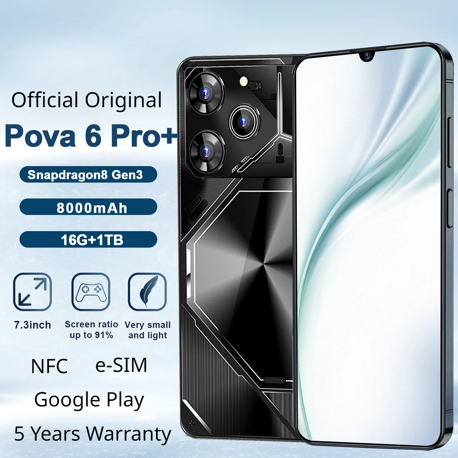 

Original Pova 6 Pro 5G Dimensity9200 6.8-in 16G+1TB Dual-SIM 50+108MP Fingerprint Unlock E-SIM NFC Face Unlock Satellite Calling