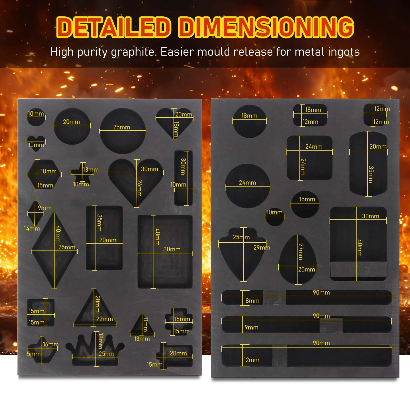 Graphite Casting Ingot Mold 14 Holes/20 Holes Metal Refining Scrap Bar Metal Melting Casting Mould for Melting Casting Refining