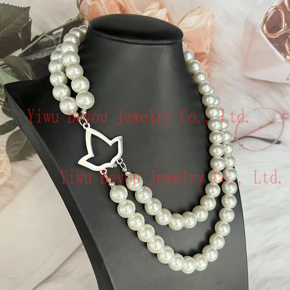 12MM all white glass bead stainless steel Ivy necklace