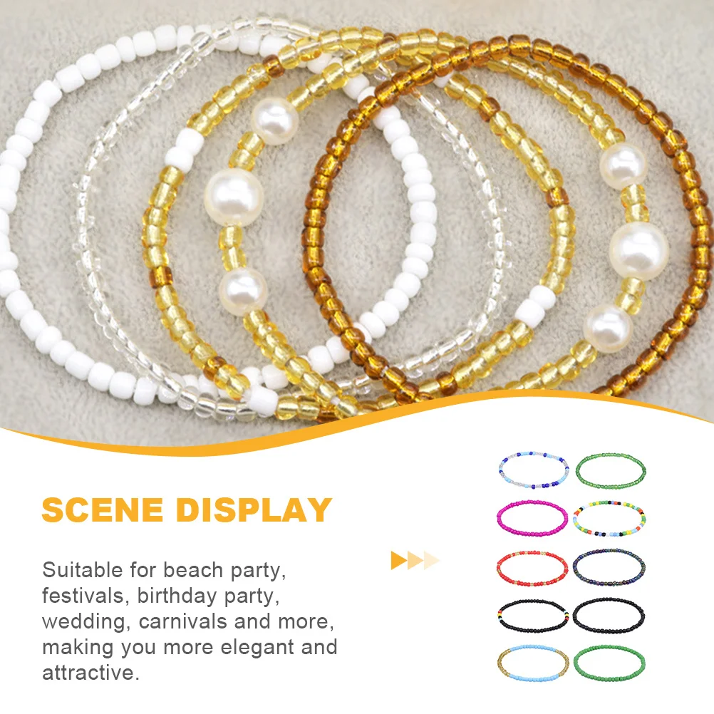 

10Pcs Foot Chain Bohemian Style Beaded Ankle Bracelets for Women Summer Beach Party Jewelry Elegant Attractive Design Comfort