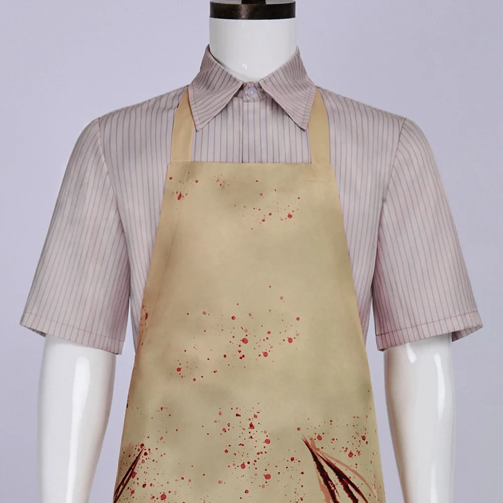 Butcher Blood Apron Striped Shirt Cosplay Men Costume Adult Disguise Horror Fancy Outfits Halloween Party Carnival Role Suits