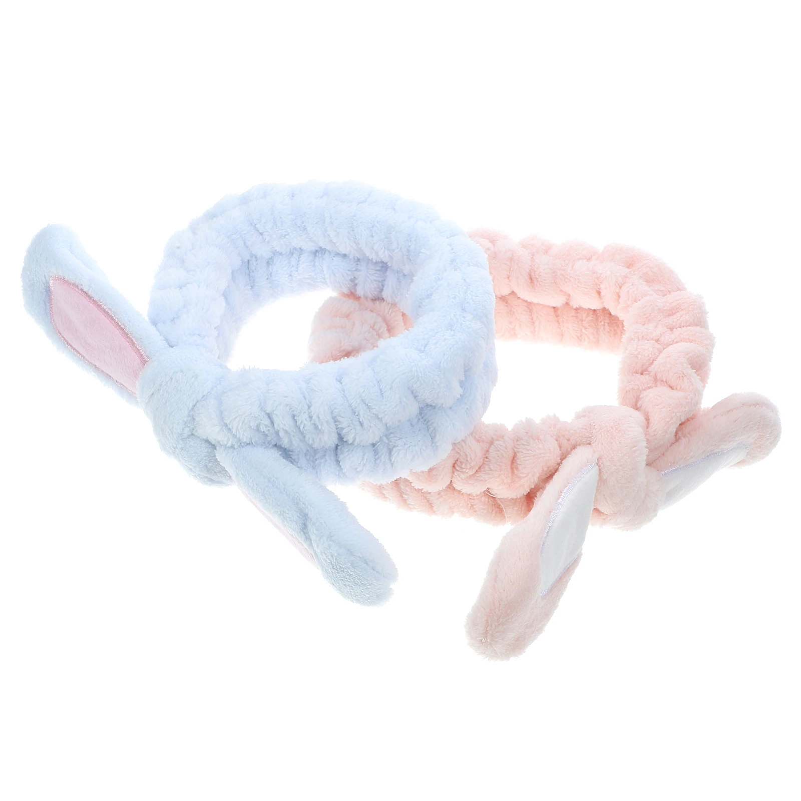 

2 Pcs Hairbands Facial Headband Skincare Spa Makeup Washing Blue Pink Big Ears Turban Soft Breathable Fabric Women