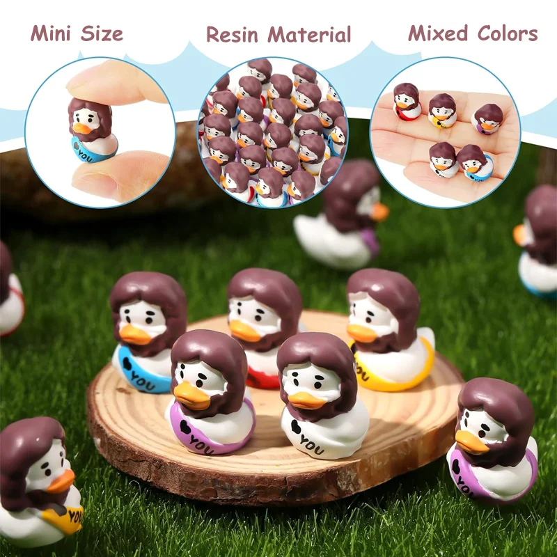 Set of 5 Tiny Miniature Resin Jesus Ducks, Fairy Garden Animals for Micro Landscape DIY Craft Home Bonsai Decoration