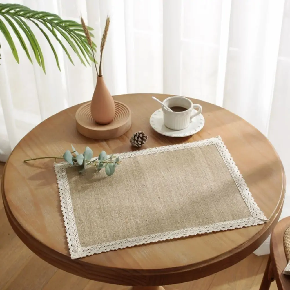 

Cotton Linen Table Mat Retro Nordic Twine Woven Placemats Rectangle Lace Dinner Banquet