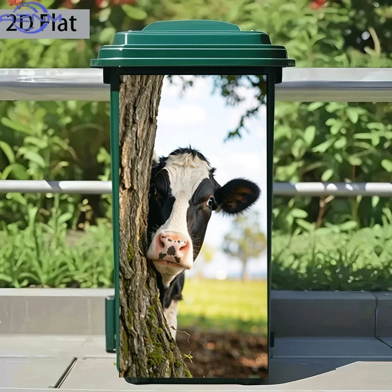 1pc of Trash Can Sticker, × inch, Featuring a Tree Behind a Probing Cow Design, Self-Adhesive Wall Decoration for Kitchen Tras