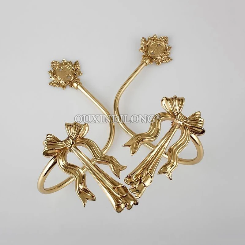 

Elegant 1Pair Solid Brass European Bowknot Curtain Holdbacks Wall Drapery Tie Back Hooks Hangers Home Decorations