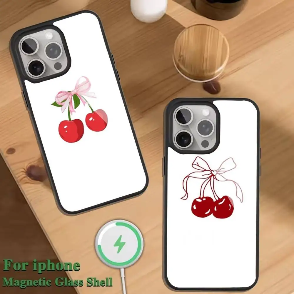 

Red Cherry Anime Phone Case For Magnetic Wireless Charge Cover For iphone 16 15 14 13 12 11 Pro Max Plus Coque