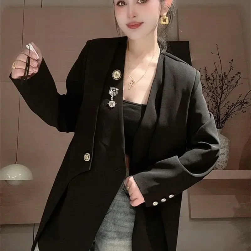 Chic High-end-Blazer Design Frauen Kleidung Trend Frühling Herbst Jacken Mid-länge Mäntel Lose Taste Blazer Langarm tops Neue