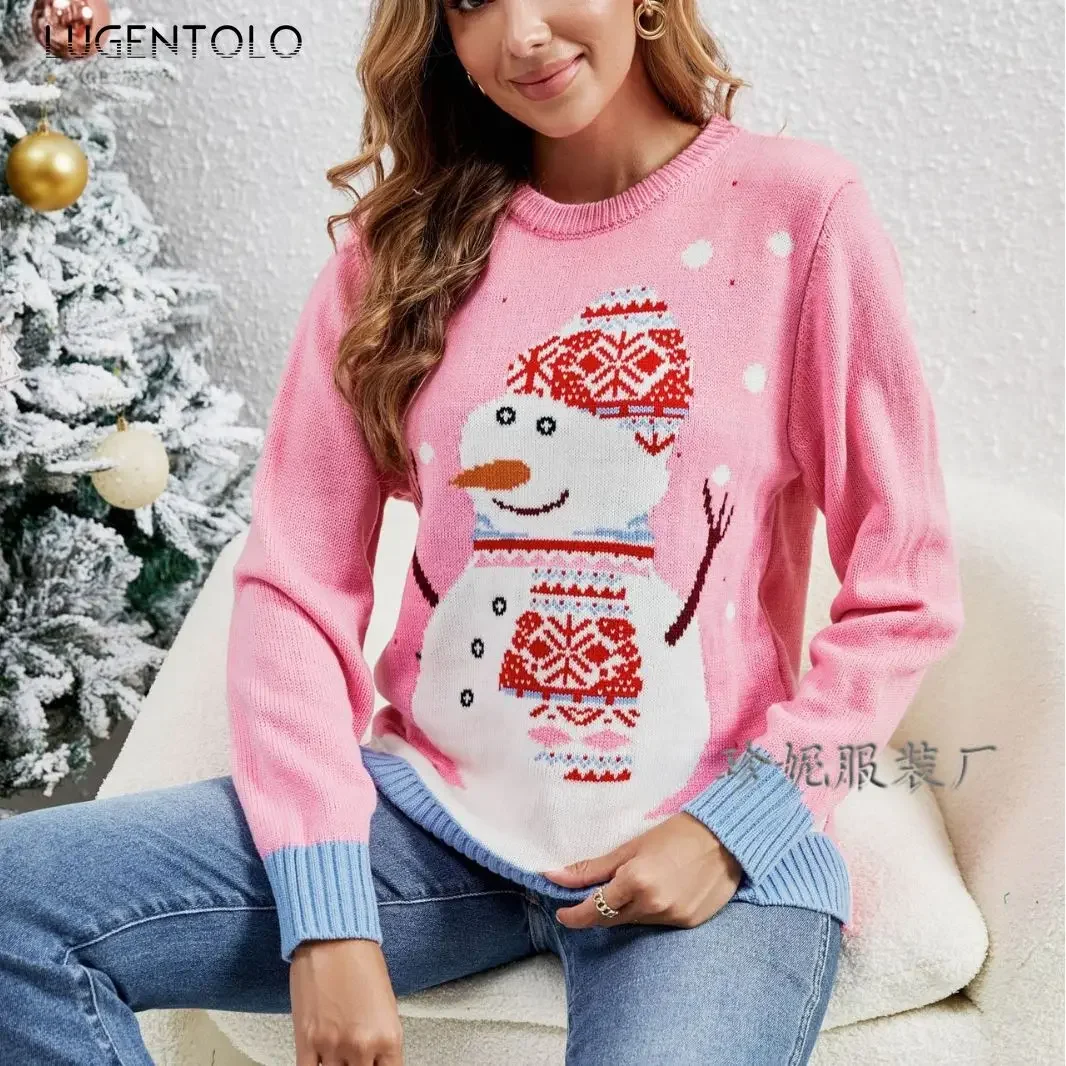 

Women Christmas Sweaters Snowman Loose O-neck New Year Casual Autumn Winter Female Elegant Pullover Jumpers