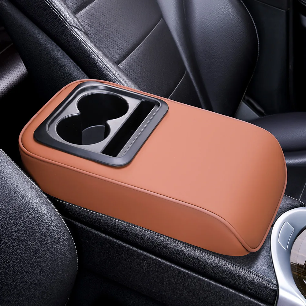 

1Pc Car Armrest Box Pad Leather Heightening Cushion with Cup Holder Phone Storage Case Elbow Support for BMW Toyota Honda