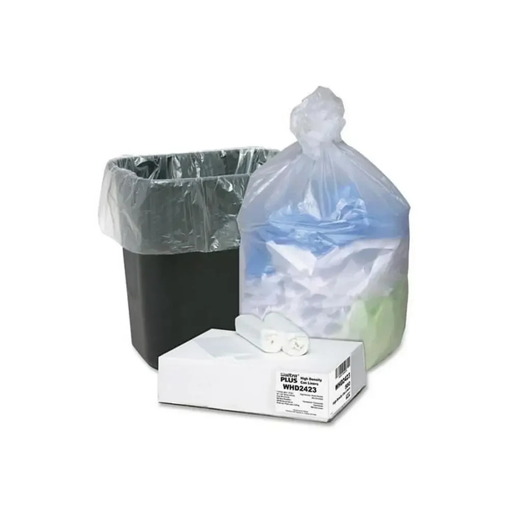 

Clear Coreless Trash Can Liners 10 gal 24" x 24" 0.31 mil Puncture Resistant 500/Carton