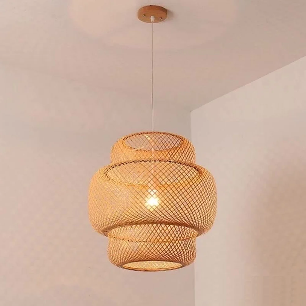 Hand Knitted Chinese Style Weaving Hanging Lamps 18/19/30cm Restaurant Home Decor Lighting Fixtures Bamboo Pendant Lamp