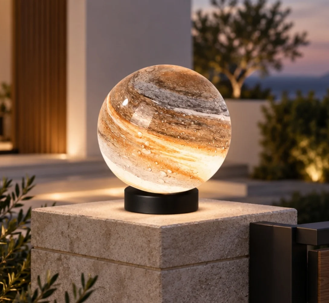 Solar Moon Globe Outdoor Post Light IP65 Waterproof Planet Sphere Pillar Lamps Landscape Lighting for Villa Garden Fences Patios